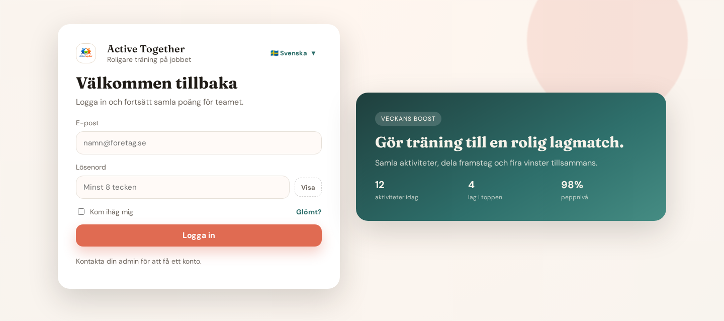 Inloggningssidan i Active Together