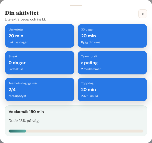 Statistikvy med poäng och mål